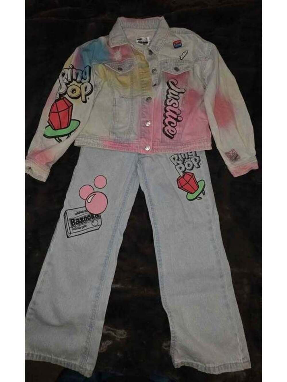 Justice Ring Pop Bazooka Denim Jacket Jeans Set